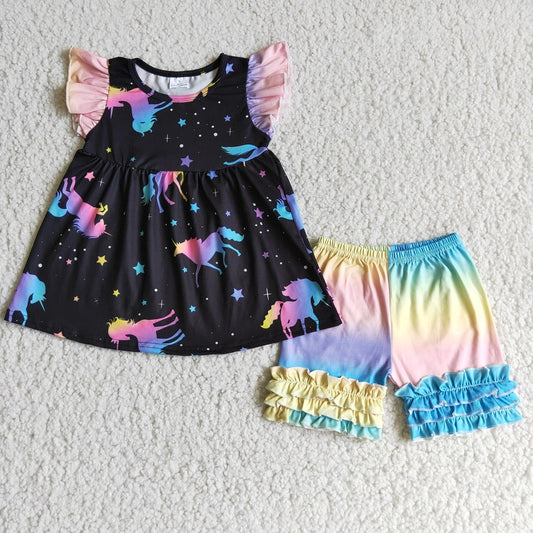 D2-26 Colorful Flutter Sleeve Shorts Outfit