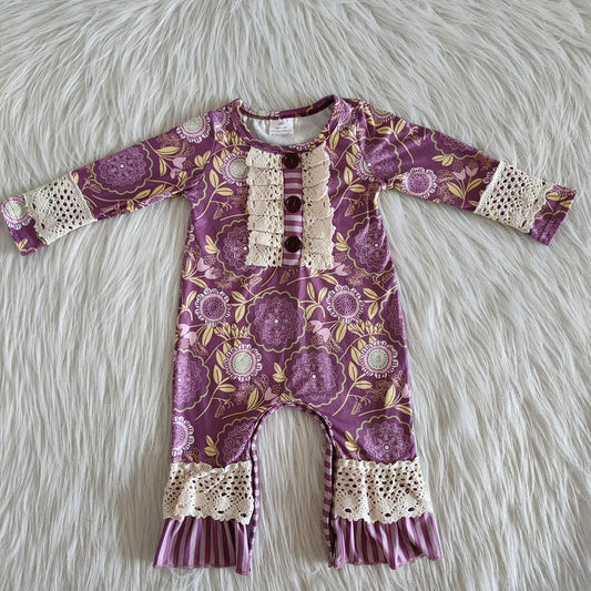 6 A9-17 Girls Floral Purple Long Sleeve Romper