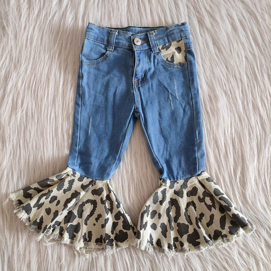 C14-21 Girls Light Blue Leopard Bottom Jeans