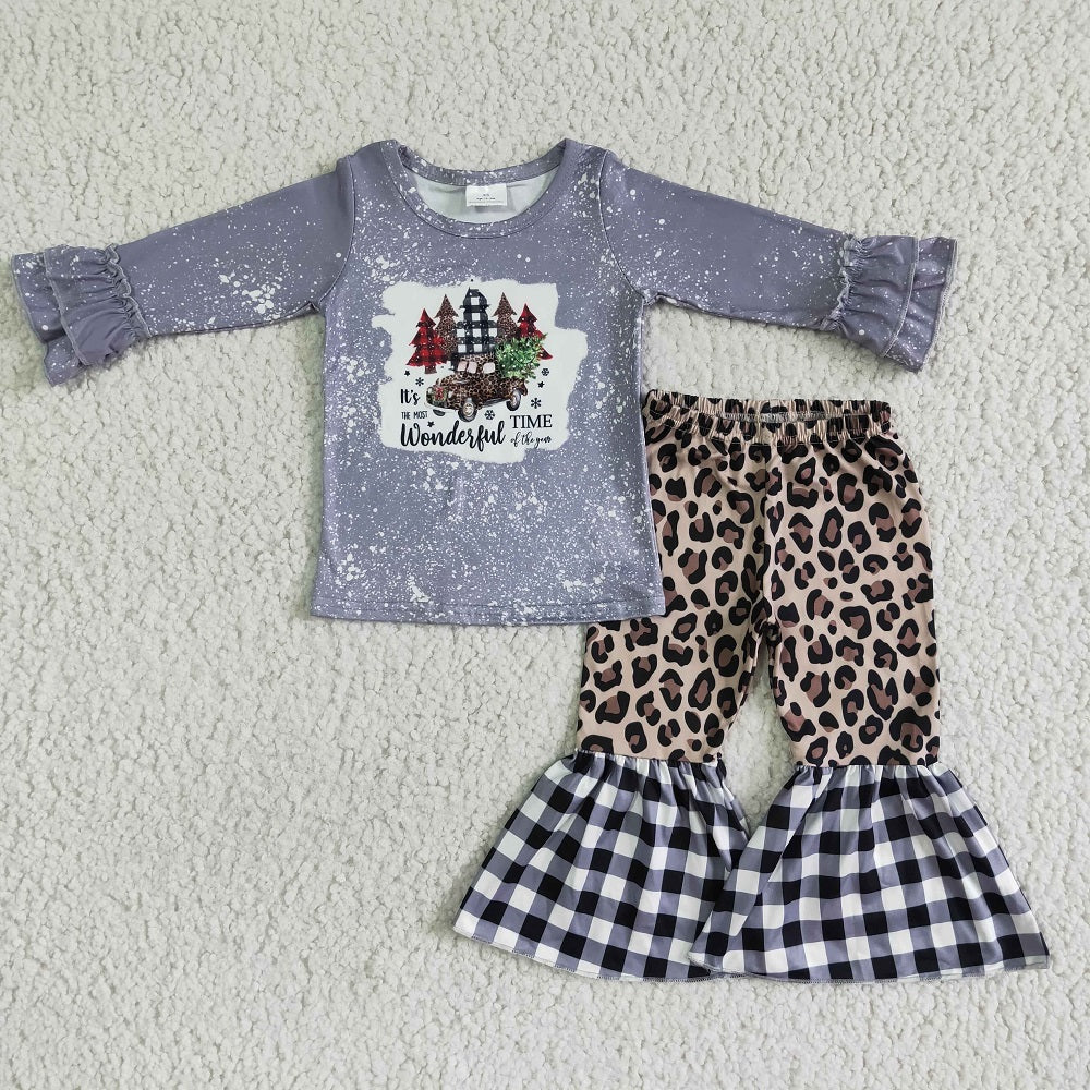 6 A3-5 Girls Christmas Tree Grey Plaid Outfit