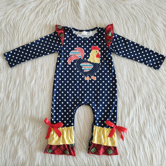 6 A27-6 Girls Chicken Long Sleeve Romper