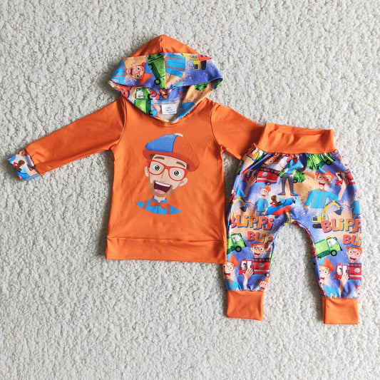 6 B8-19 Boys Orange Glasses Hooded Outfits