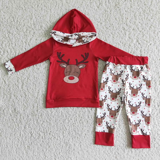 6 B1-24 Christmas Boys Red Deer Hooded Outfit