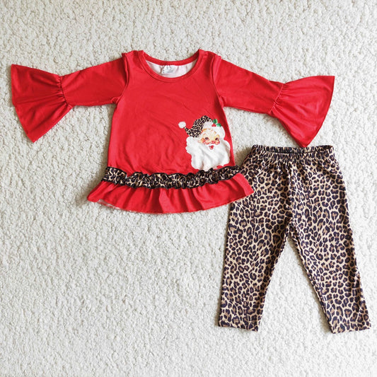 6 B3-19 Christmas Girls Red Santa Leopard Leggings Outfit