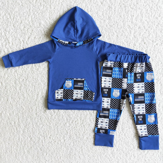 6 A5-11 Boys Blue Police Hooded Outfits