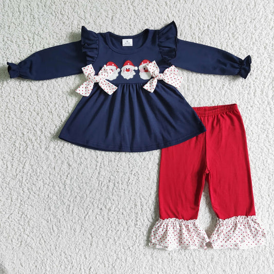 6 B7-39 Christams Girls Embroidered Santa Bow Outfits