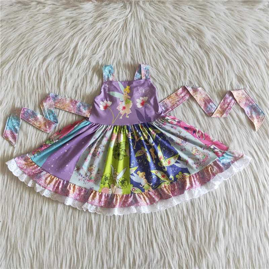 A3-13 Girls Sleeveless Cartoon Purple Twirl Lace Dress