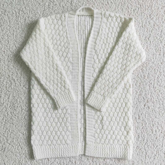 GT0007 Girl White Knitted Sweater Cardigan