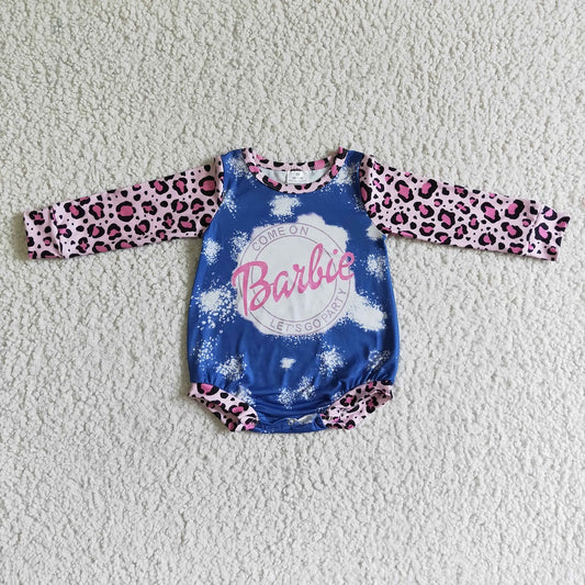 LR0021 Let's Go Party Baby Pink Leopard Long Sleeve Romper
