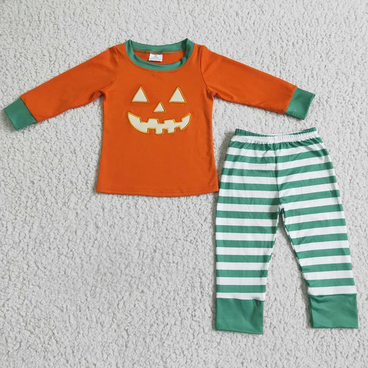 GLP0020 / BLP0003 Sibling Halloween Embroidered Pumpkin Striped Pajamas