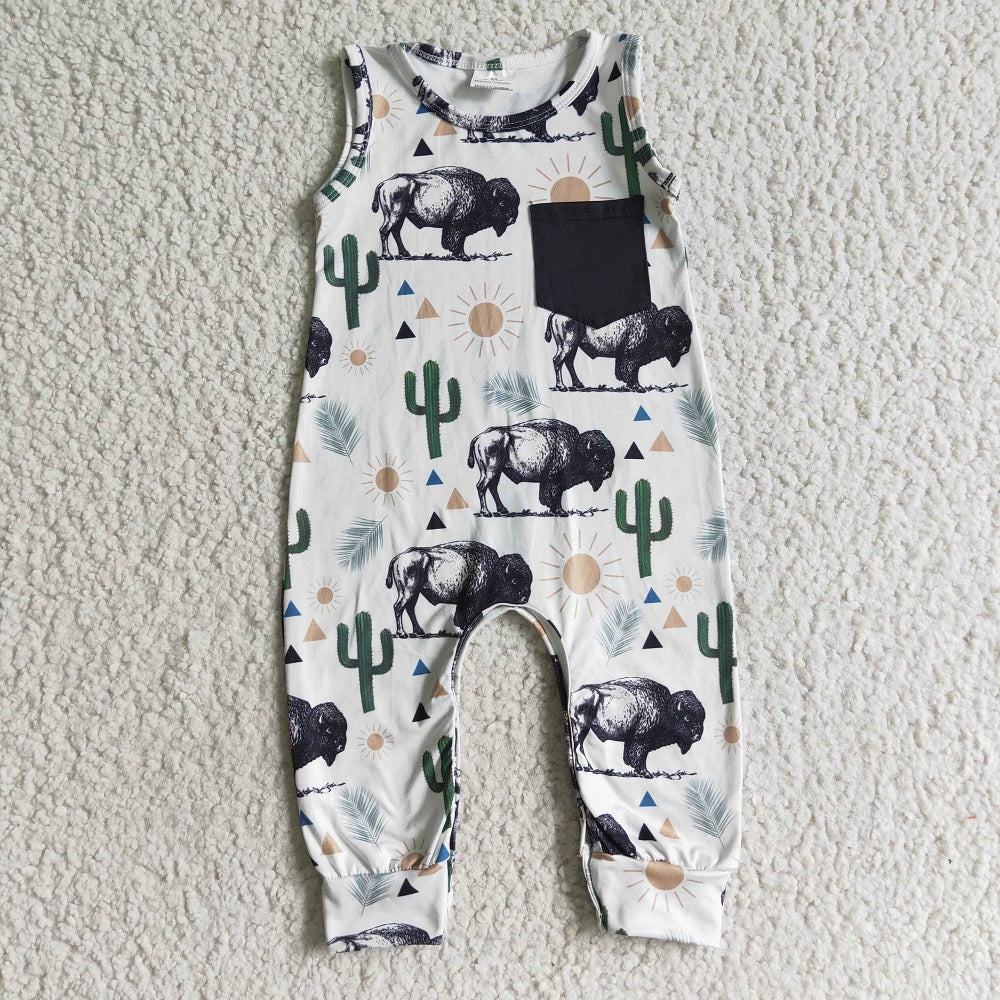 SR0071 Boys Cactus Cow Sleeveless Romper
