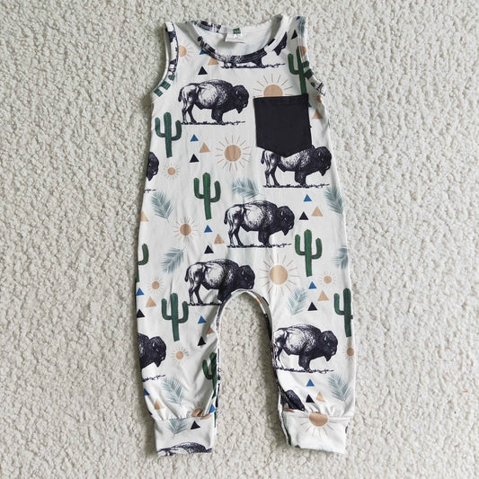 SR0071 Boys Cactus Cow Sleeveless Romper