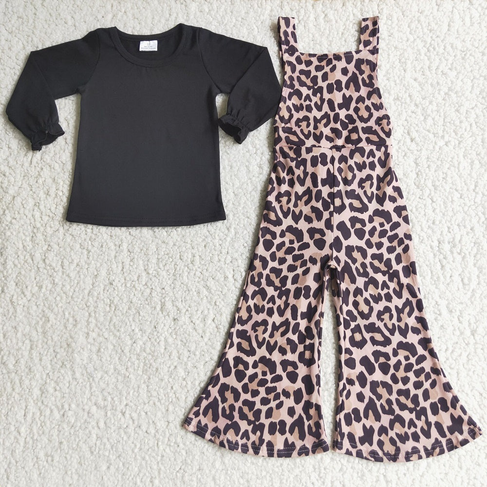 6 C6-24 Girls Leopard Long Sleeve Overalls