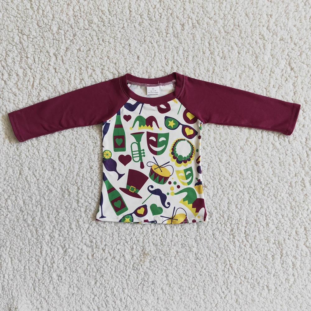 6 A20-5 Mardi Gras Boys Raglan Long Sleeve Shirts