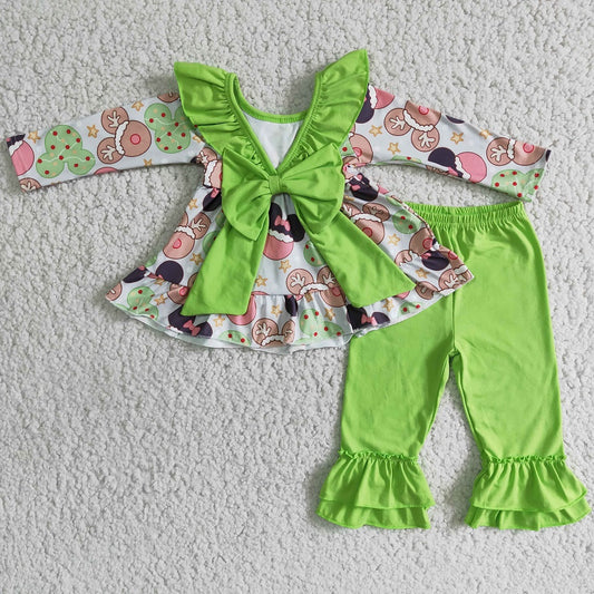 6 B2-40 Christmas Girls Green Back Bow Outfits