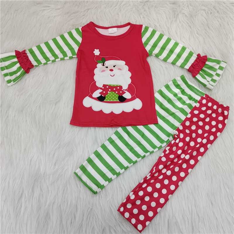 6 A28-17 Christmas Girls Santa Striped Leggings Outfits