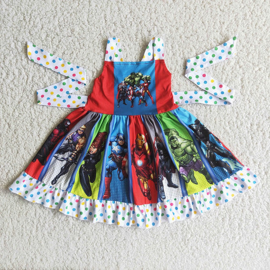 D4-17 Girls Sleeveless Movie Colorful Dot Twirl Dress