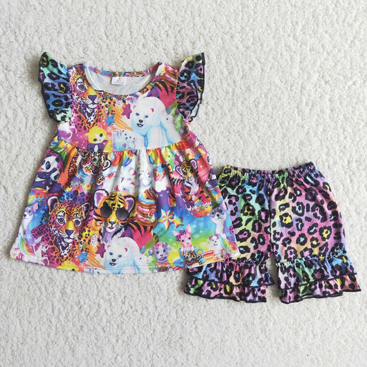 C16-3 Girls Rainbow Tiger Shorts Outfits