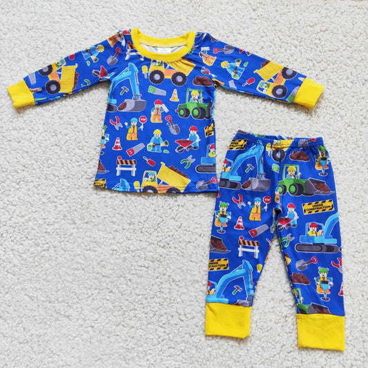 6 B13-7 Winter Baby Boys Excavator Construction Team Pajamas