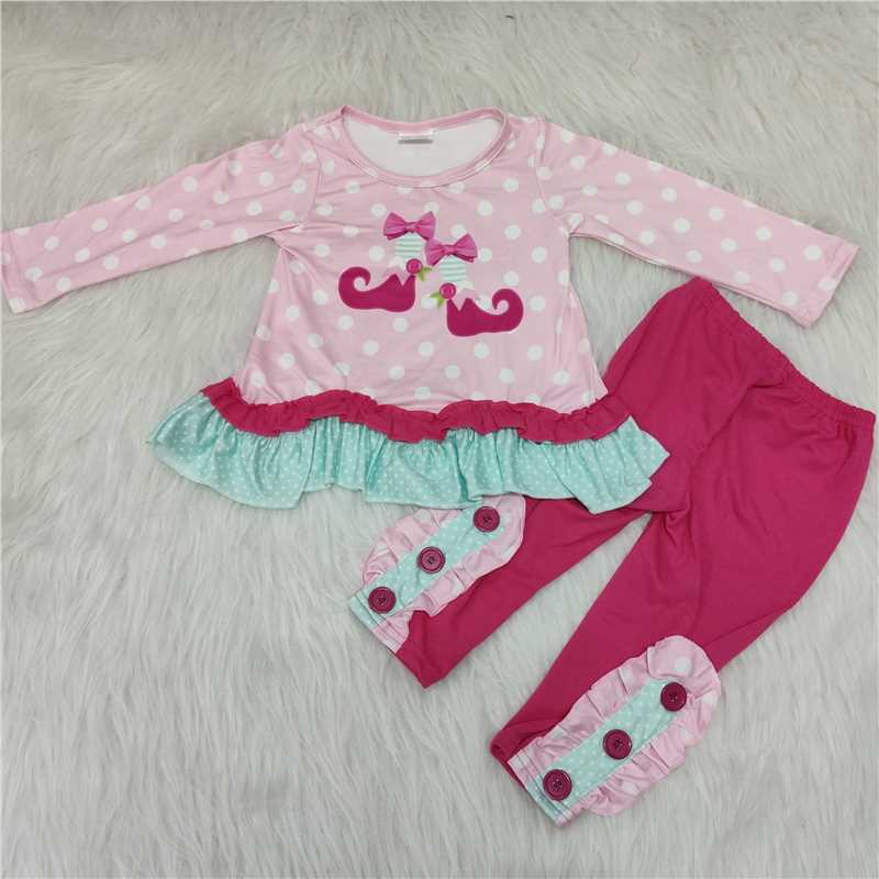 6 A10-11 Christmas Girls Pink Boots Long Sleeve Outfit