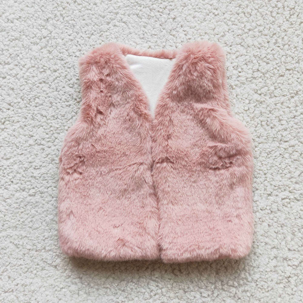 6 A21-14 Girl Pink Faux Fur Vest
