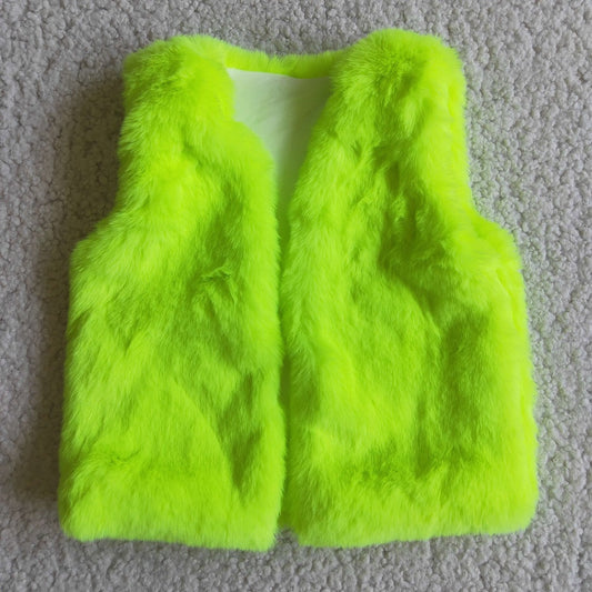 6 A0-13 Girl Green Faux Fur Vest