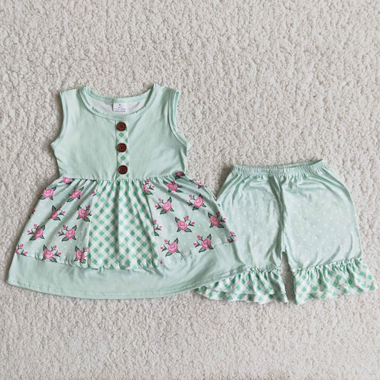 A8-16 Girls Sleeveless Floral Shorts Outfits
