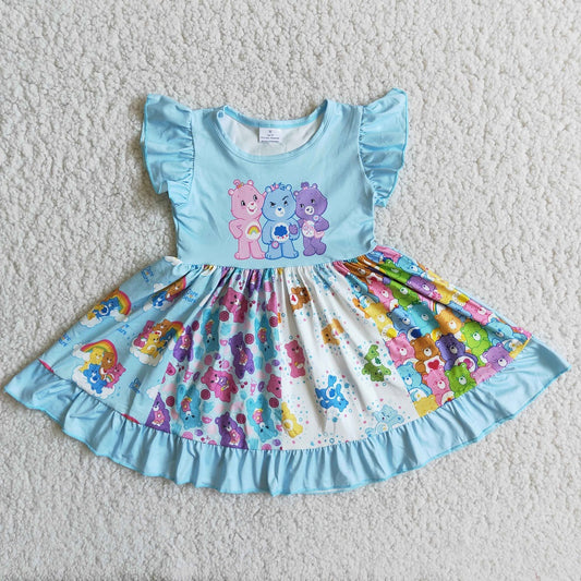 D9-18 Girls Flutter Sleeve Bear Twirl Dress