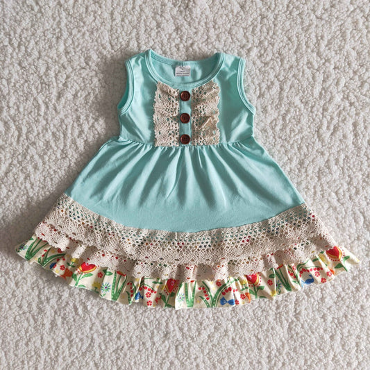 B15-2 Girls Sleeveless Lace Mint Green Dress