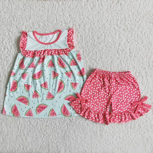 D10-29 Girls Watermelon Sleeveless Dot Shorts Outfits