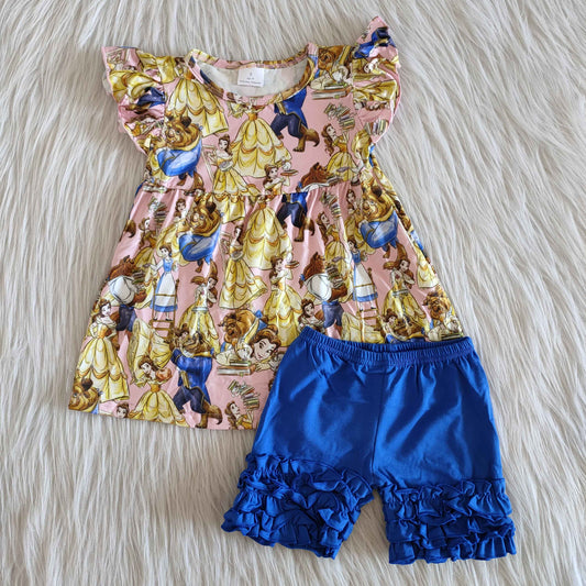 A3-15-1 Flutter Sleeve Blue Shorts Outfit