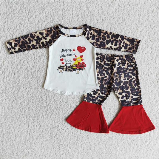 6 C11-28 Happy Valentines Day Girls Leopard Car Heart Outfits