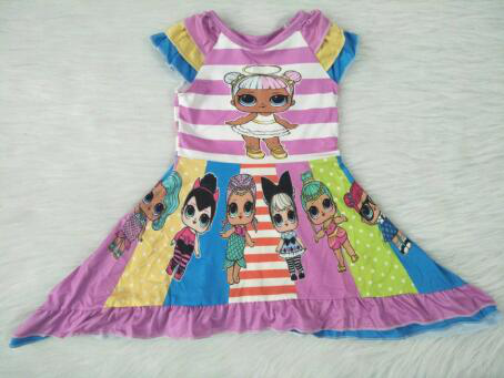 C13-16-1 Girls Short Sleeve Colorful Twirl Dress
