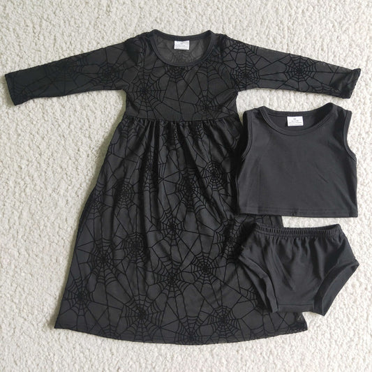 GBO0059 Halloween Girls Black Bummies Lace Dress Outfit