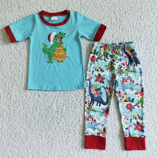 BSPO0008 Christmas Boys Embroidered Dinosaur Outfits