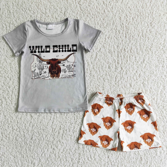 BSSO0004 Kids Wild Cow Shorts Outfits