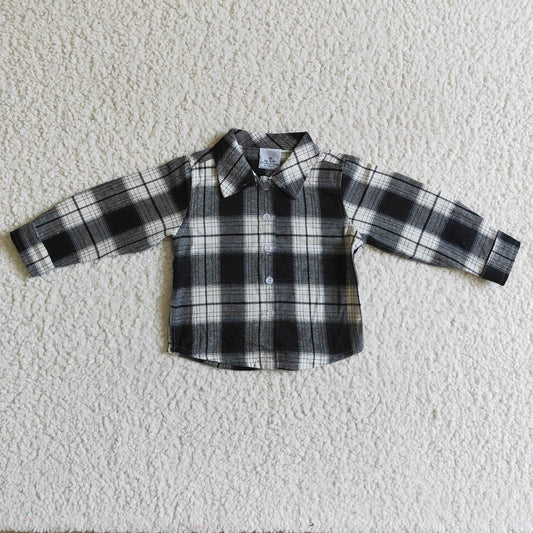 BT0060 Boys Black White Plaid Flannel Button Shirt