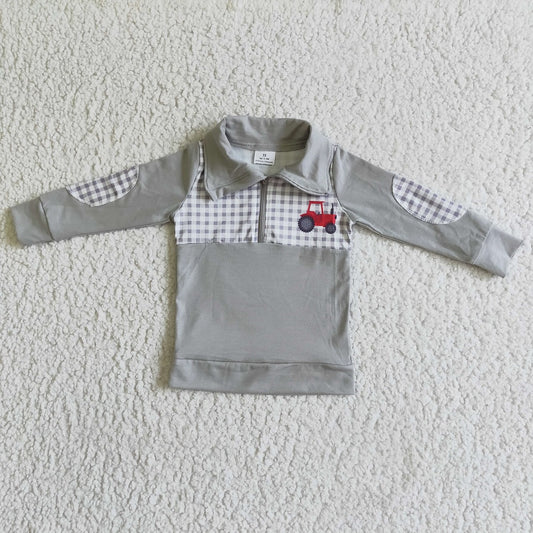 BT0035 Boys Grey Tractor Long Sleeve Shirts