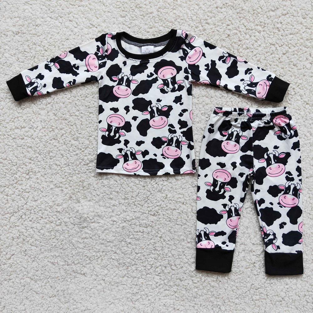 6 A7-1 Baby Girls Long Sleeve Cow Pajamas