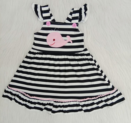 C4-22 Girls Flutter Sleeve Embroidered Whale Dress