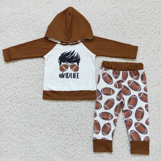 6 A4-12 Boys Brown Kidlife Hooded Outfits