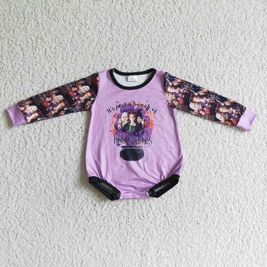 LR0084 Halloween Baby Purple Witch Long Sleeve Romper