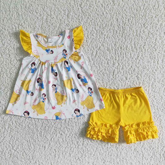 A17-5-1 Princess Flutter Sleeve Yellow Shorts Outfit