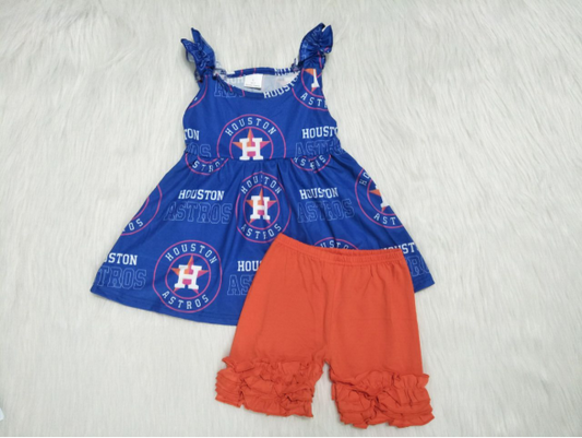 C8-5-1 Blue Sleeveless Orange Shorts Outfit