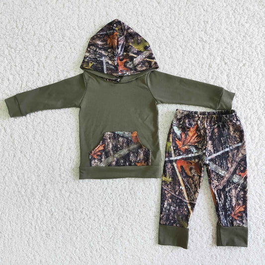 6 A6-30 Boys Dark Green Forest Hooded Outfits