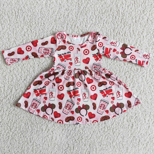 6 B5-14 Valentine Girls Love Heart Coffee Dress