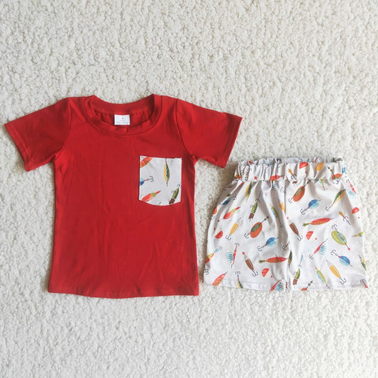 A13-12 Boys Fish Hook Shorts Outfit