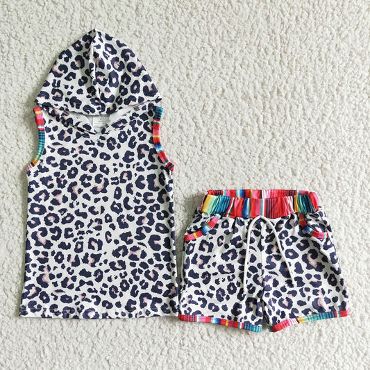 BSSO0060 Boys Leopard Hooded Shorts Outfit