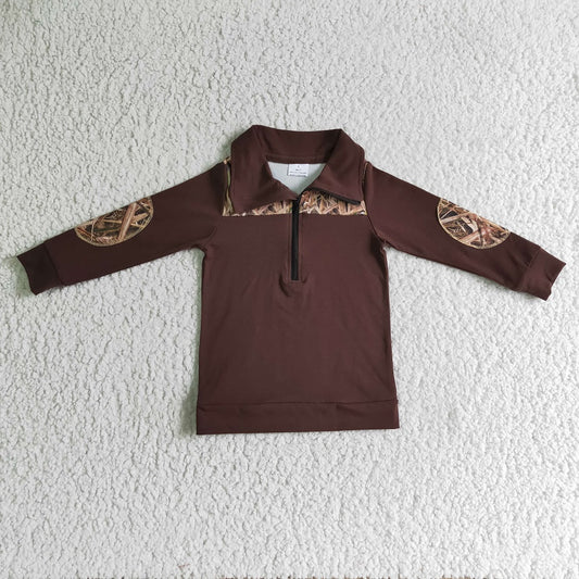 BT0070 Boy Brown Zipper Long Sleeve Shirts