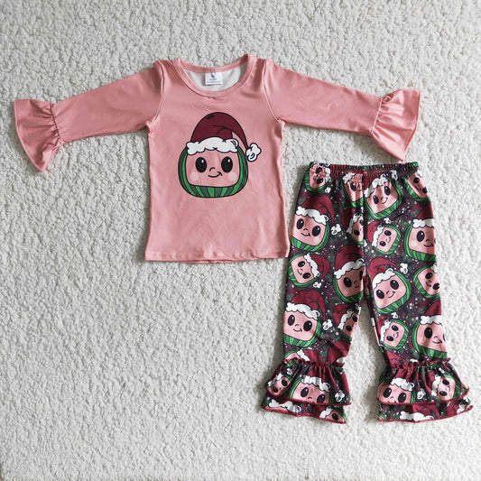 6 A5-12 Christmas Baby Girls Cartoon Watermelon Ruffle Pants Outfits